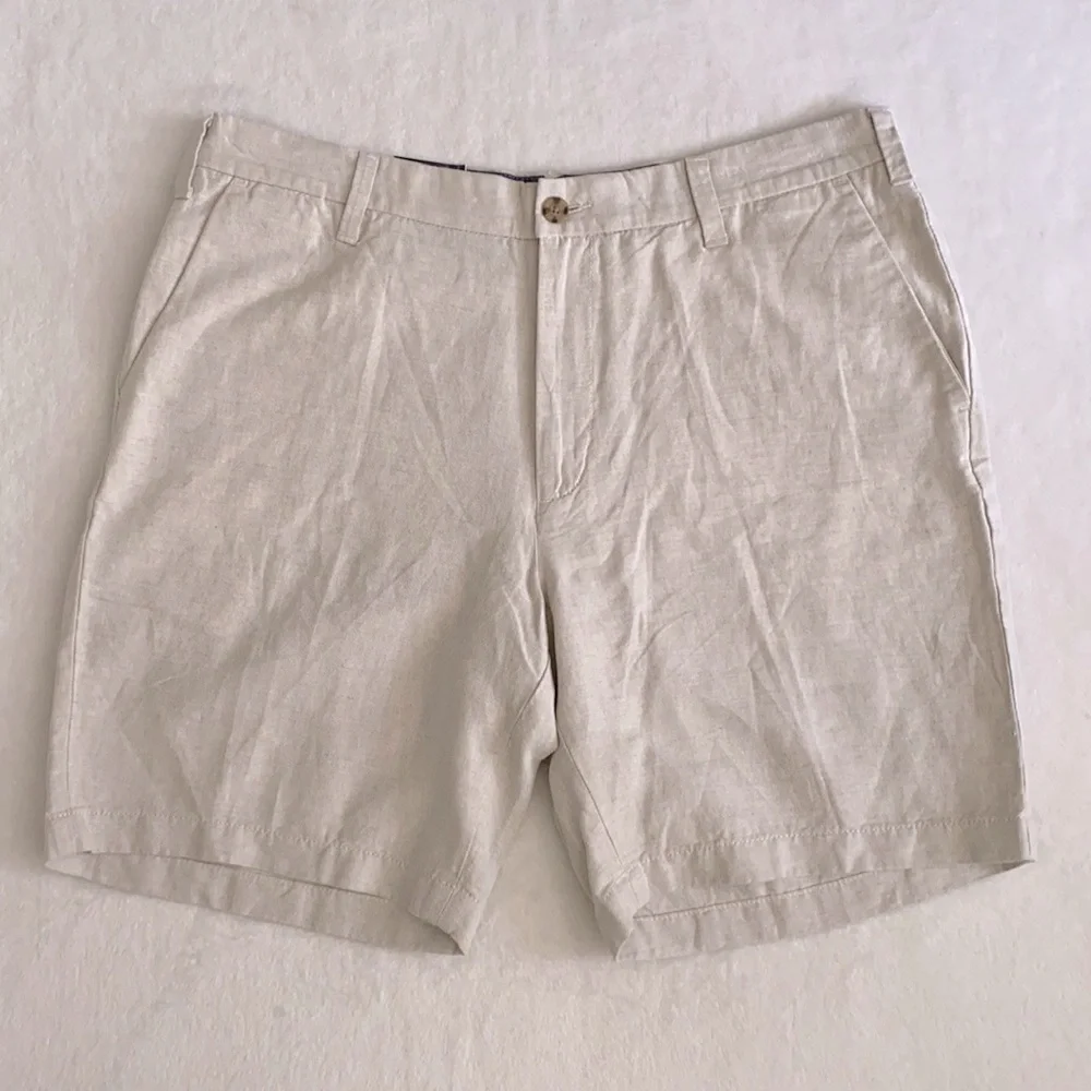 {NWT} Nautica | Linen Cotton Blend Classic Fit Flat Front Short Wheat Flax (36) - Picture 1 of 15